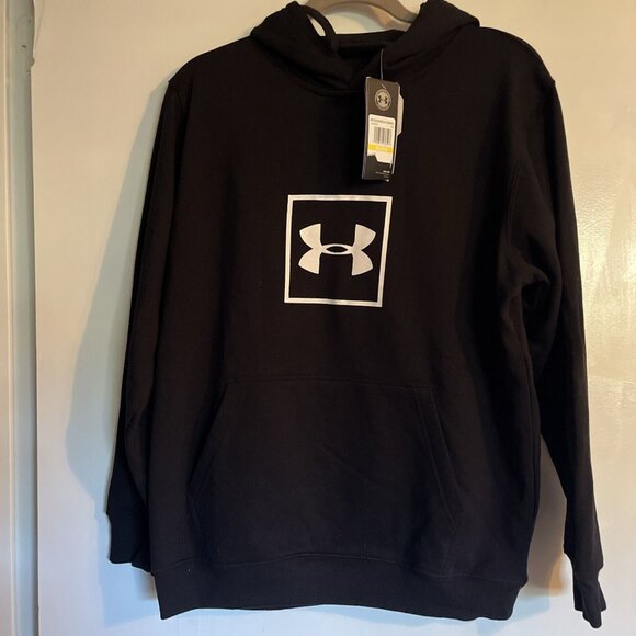 Under Armour Men's BlackHoodie Size Medium NWT UA Rival Fleece Big Logo - Picture 1 of 5